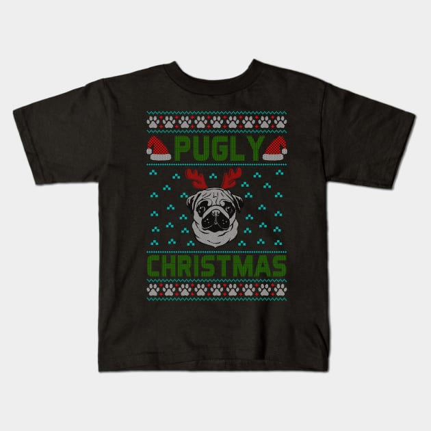 Funny Pug - Pugly Christmas Kids T-Shirt by MZeeDesigns